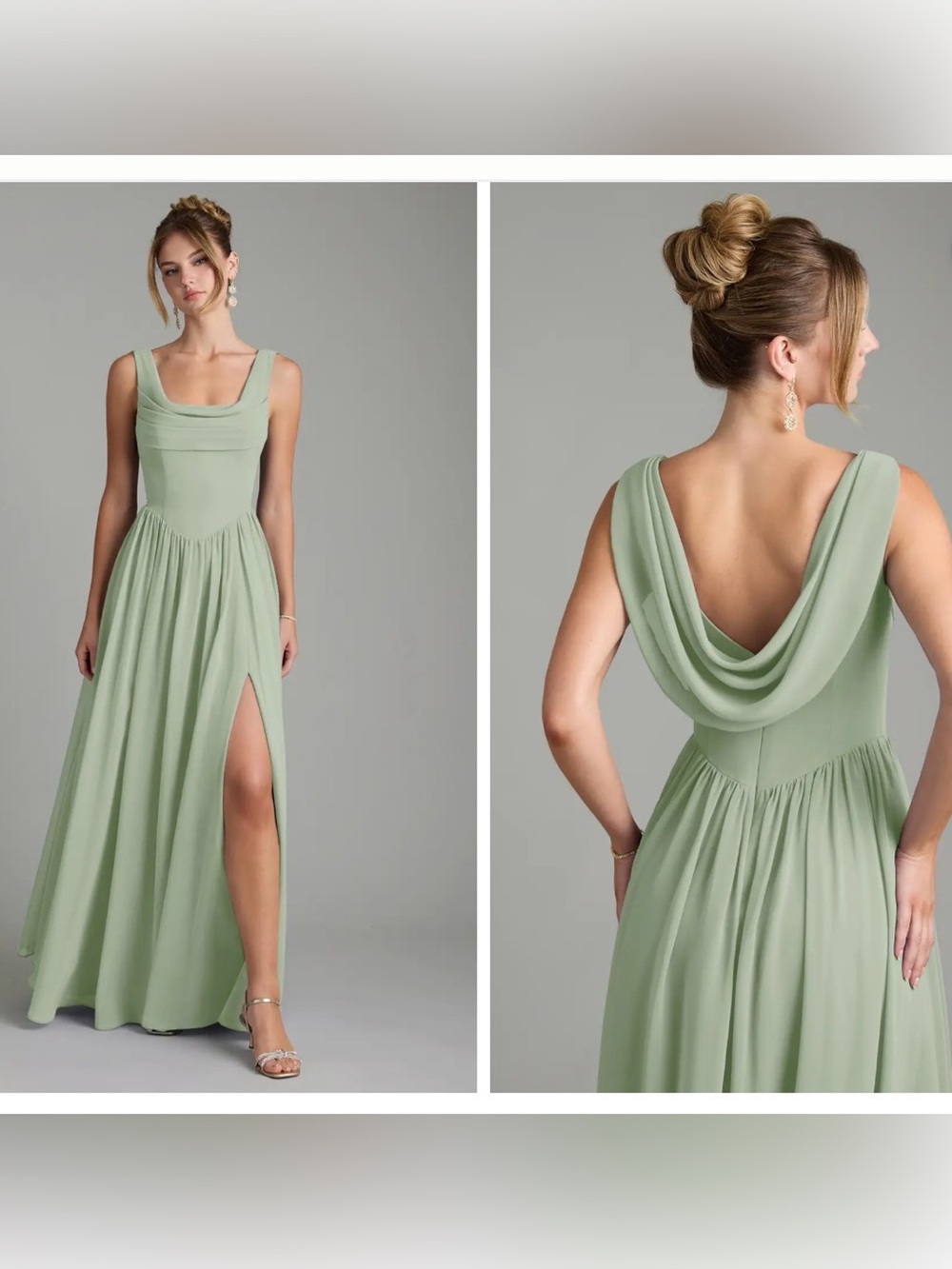 Azazie Novi Dusty Sage A-Line Pleated Chiffon Dress